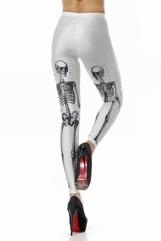 Black Human Skeleton Print Spandex Leggings